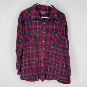 Wrangler Red and Blue Plaid Long Sleeve Shirt